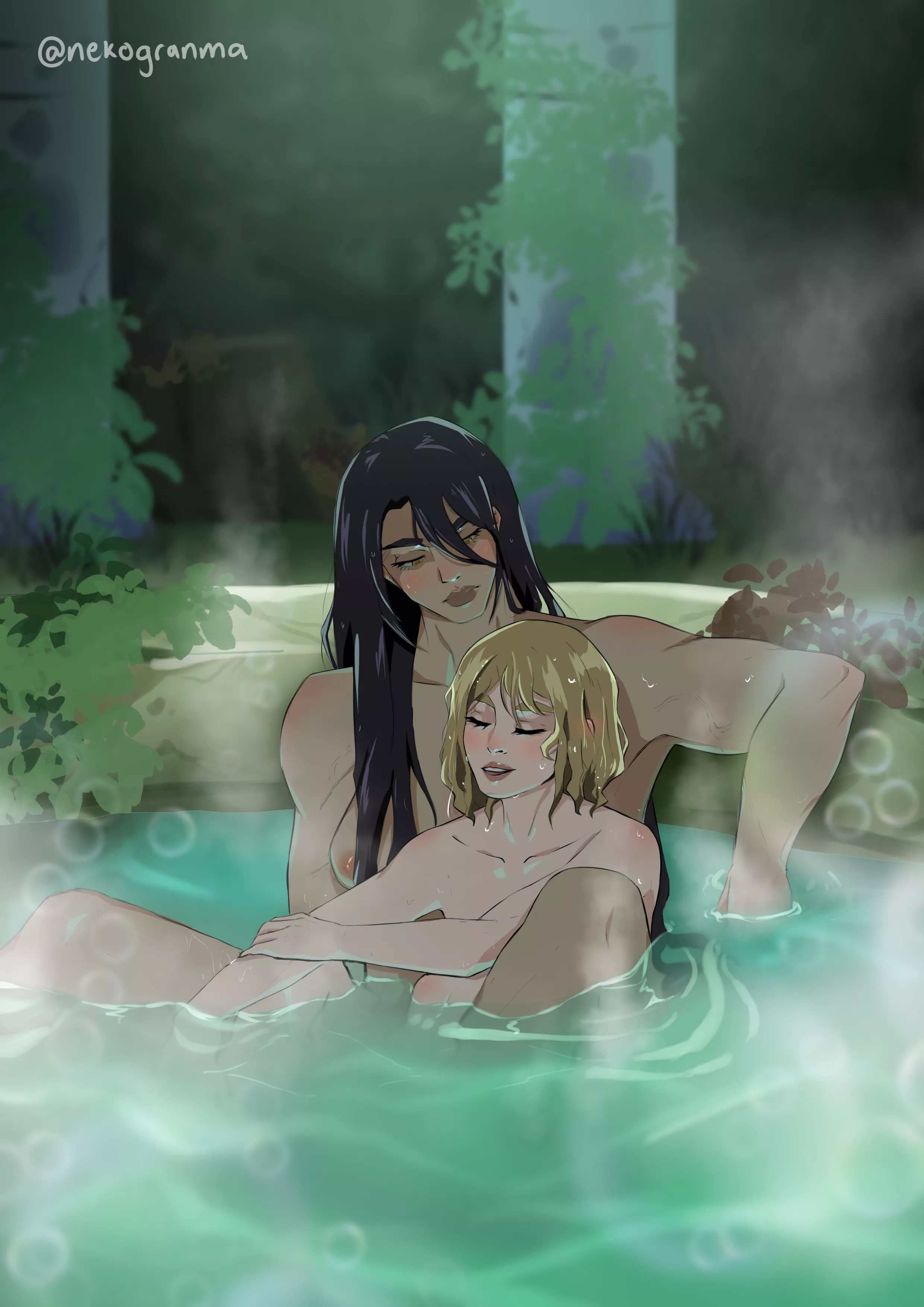 This is how they be in the hot springs, can't change my mind (Melinoe x Nemesis) [Hades II]
