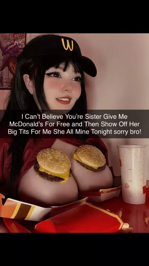 Your Sister Give Your Bully A Free McDonald’s and show her tits at him!