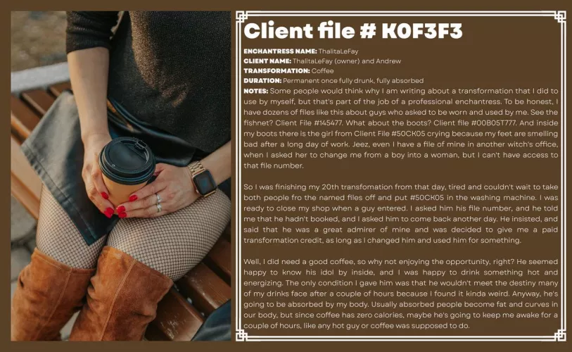 Coffee transformation file (Soft vore+food+inanimate) https://www.deviantart.com/thalitalefay 