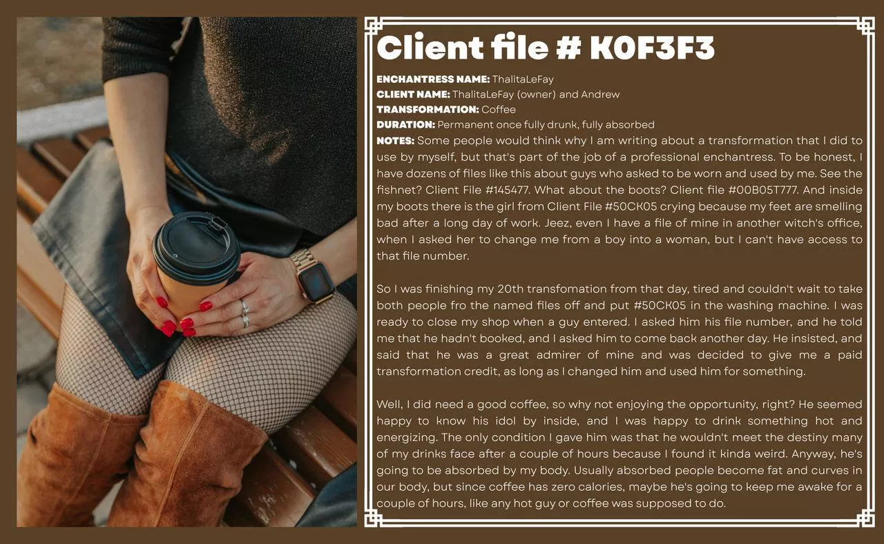 Coffee transformation file (Soft vore+food+inanimate) https://www.deviantart.com/thalitalefay 