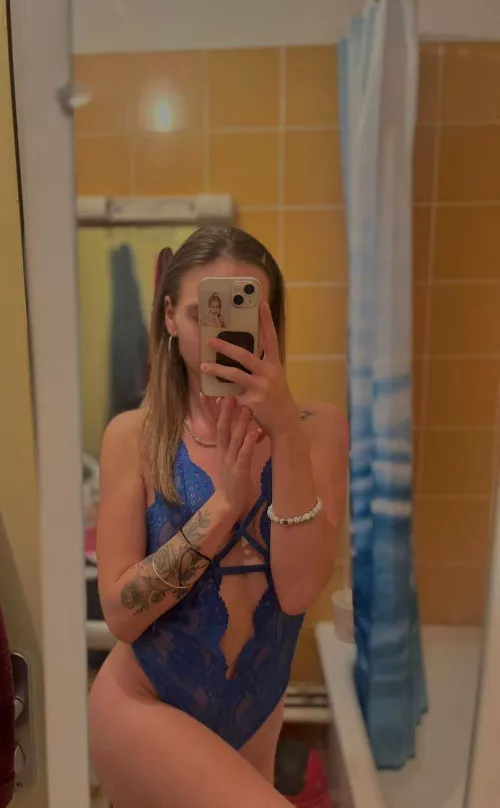 Just a perfect blonde girl in blue