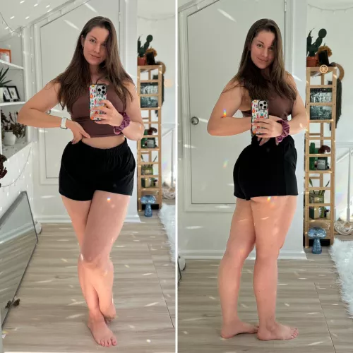 Bare face and short shorts 