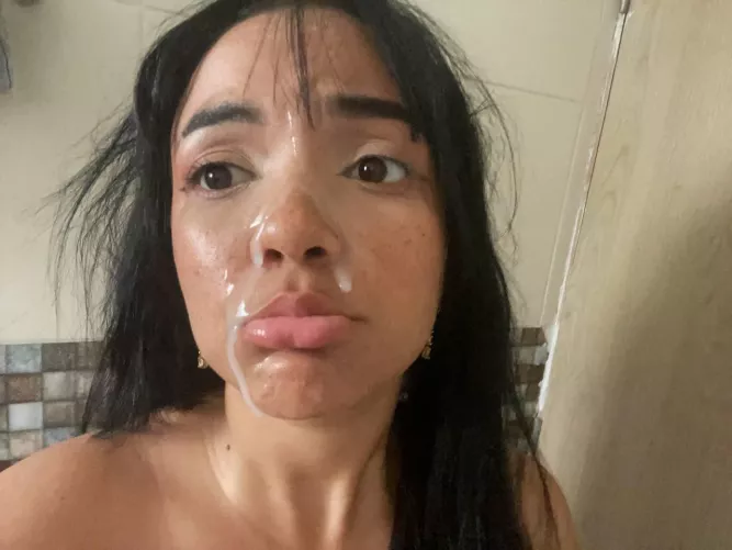 My pretty little slutty face covered in cum again