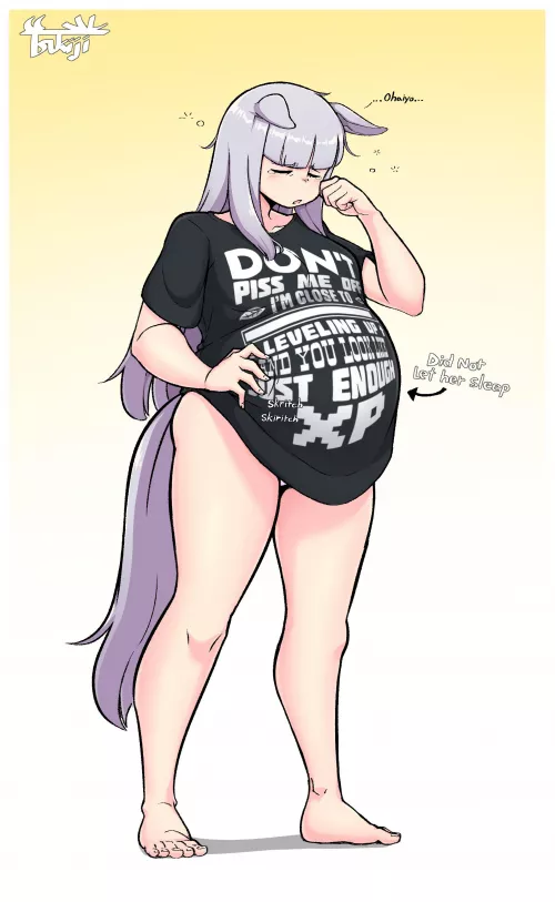 Sleep deprived horsegirl gf waddles in with an oversized t-shirt (TsukijiTums)