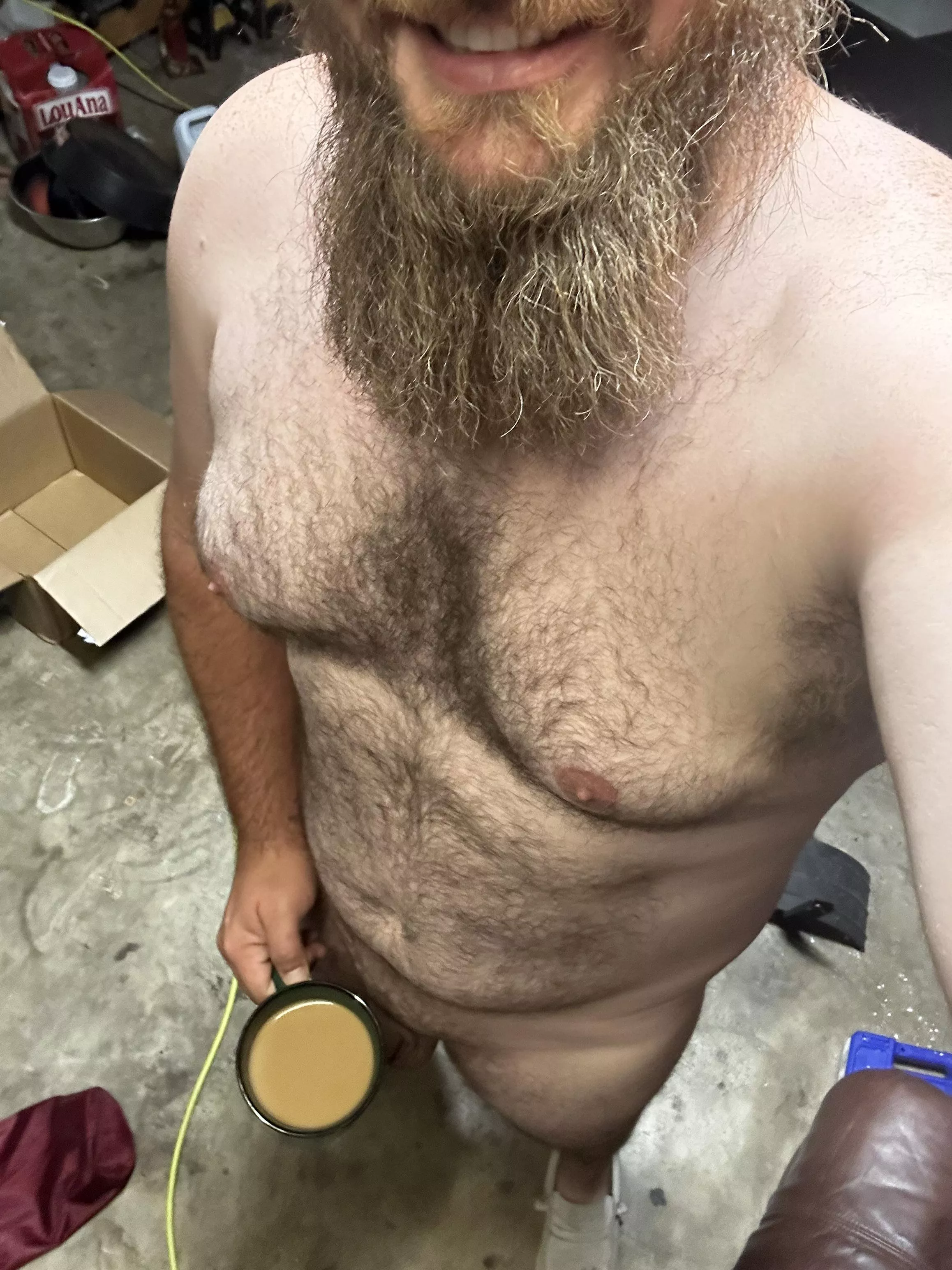 Having my morning coffee.