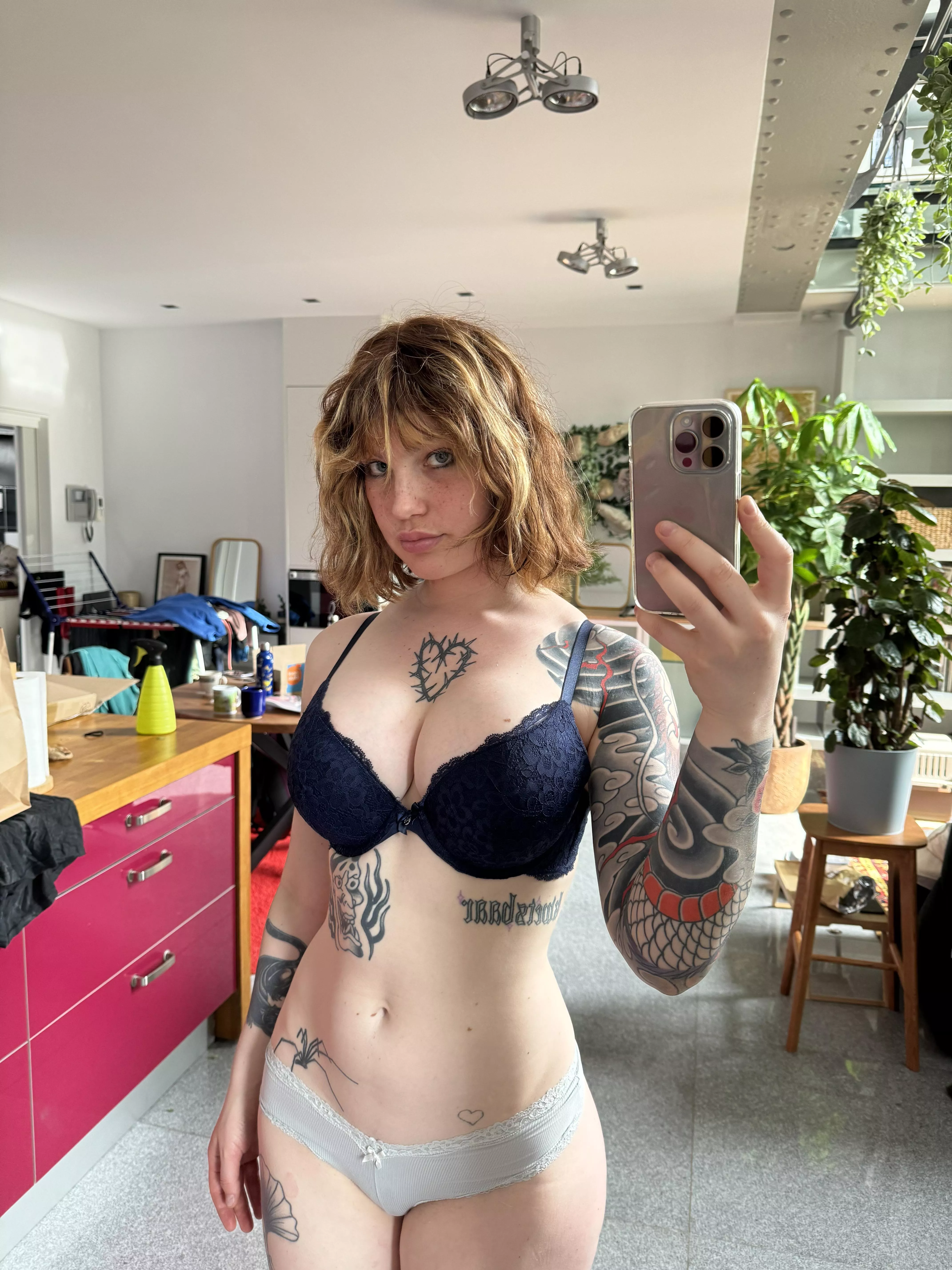 I feel a bit shy in lingerie 