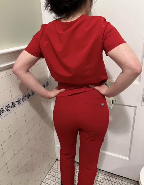 Nurse Red Scrubs, on duty [f]