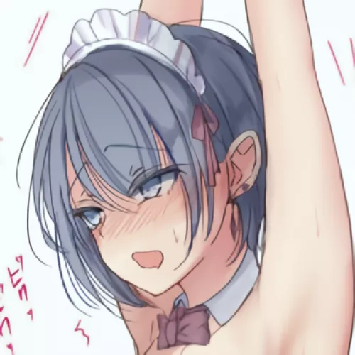 LF Color Source: 1girl, arms up, armpits, blue hair, short hair, frills, ribbon
