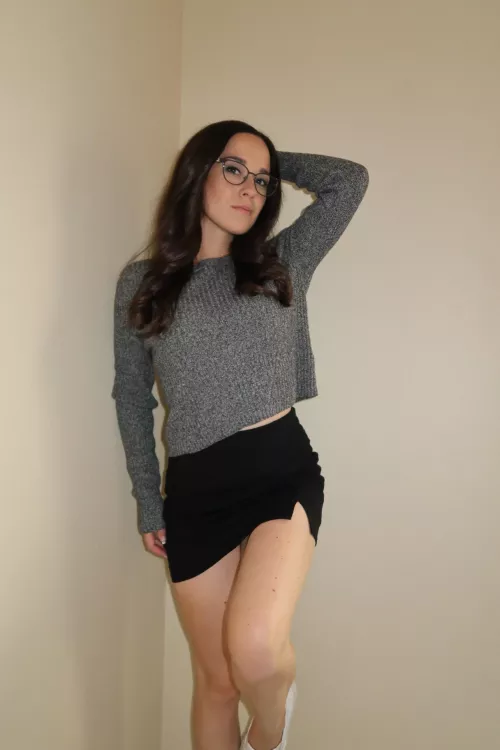Mini skirt and sweater type of day.