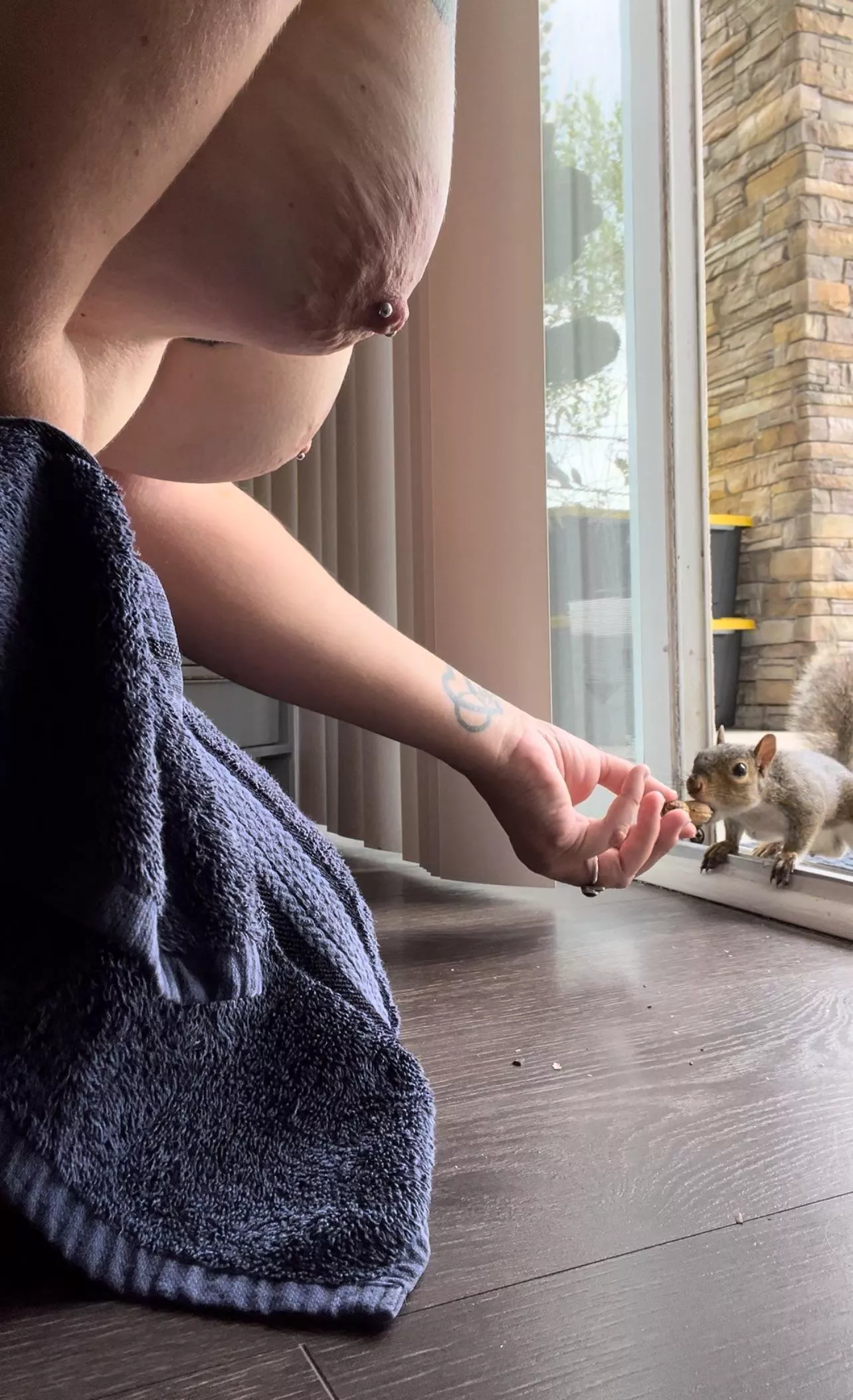 My friend enjoying my side boob