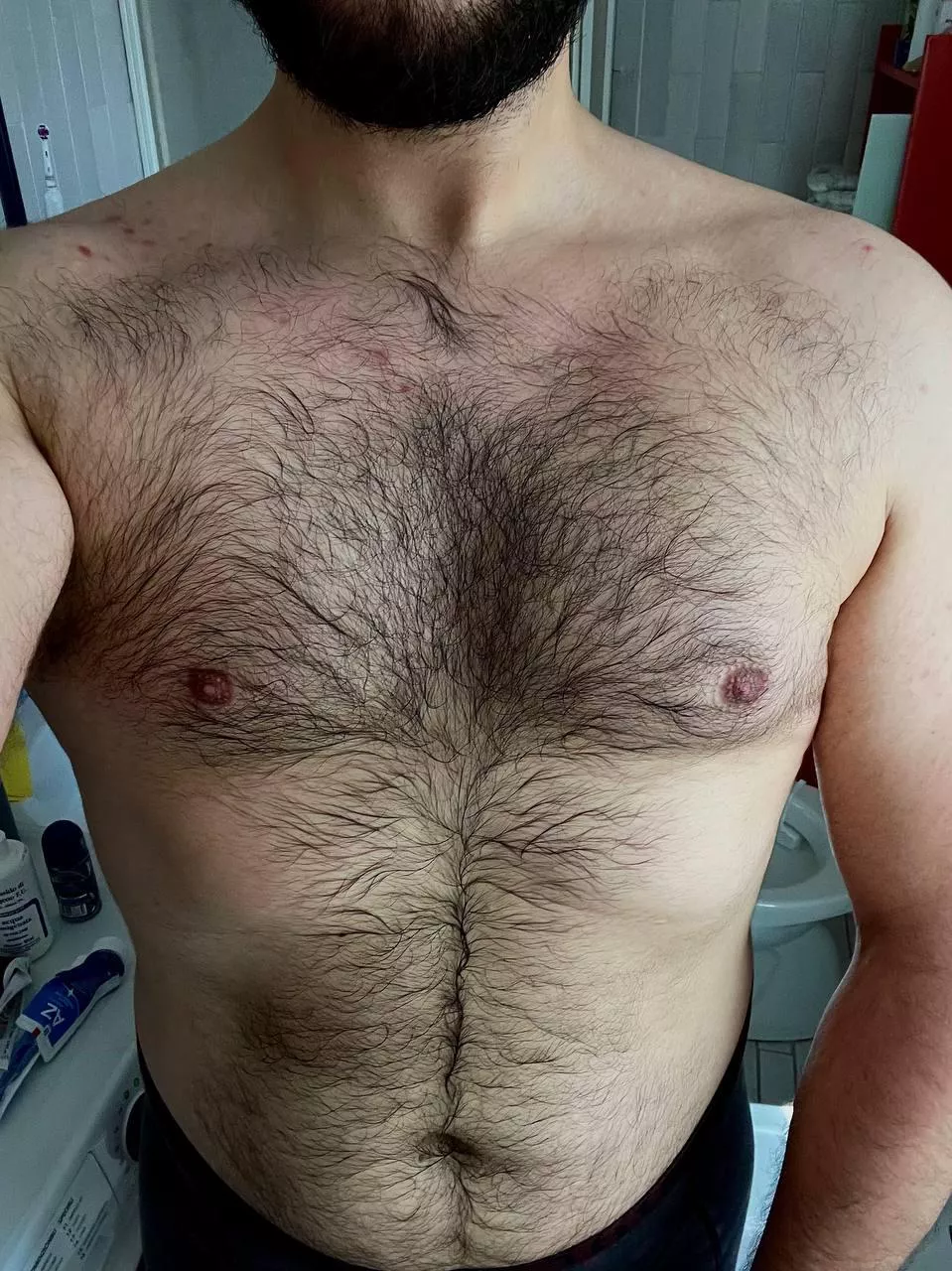 Post-workout hairy guy. Feeling good about myself. What do you say?