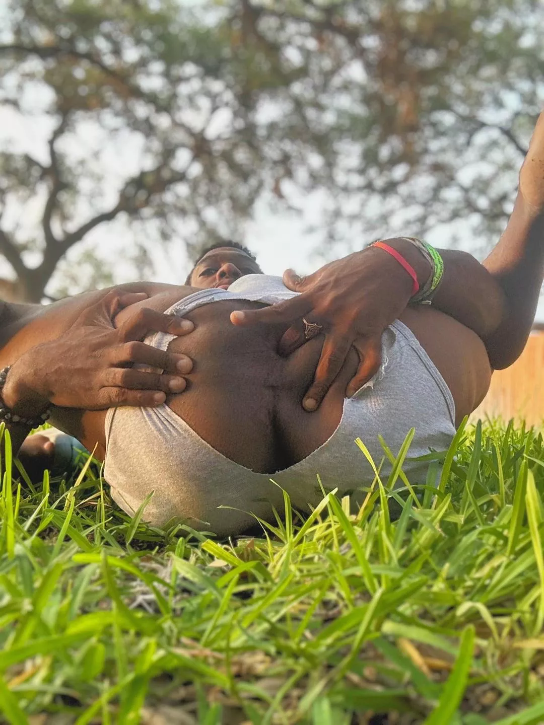 fingering my little boypussy out in the yard