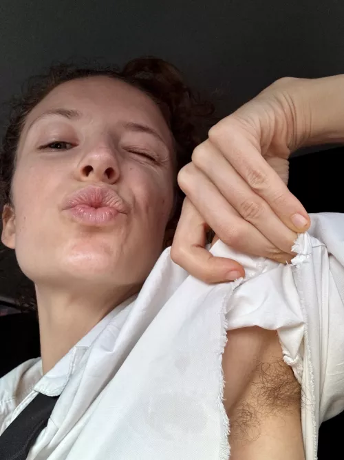 Hairy and a little sweaty after work in the car