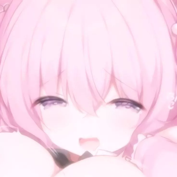 LF Color Source: 1girl, pink hair, pink eyes, open mouth, clothes, trembling, breasts, huge breasts, tie, hair ornament, close up, looking at viewer