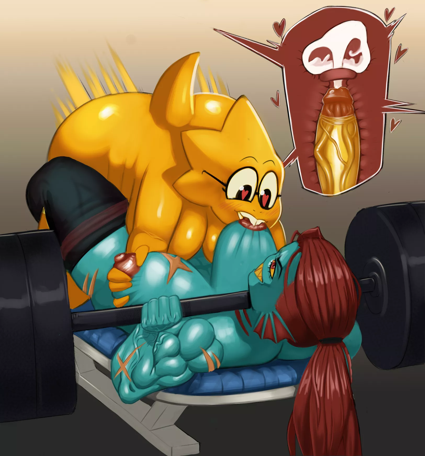 [Undyne, Alphys] Couple Workout Togheter (RedmanArt)