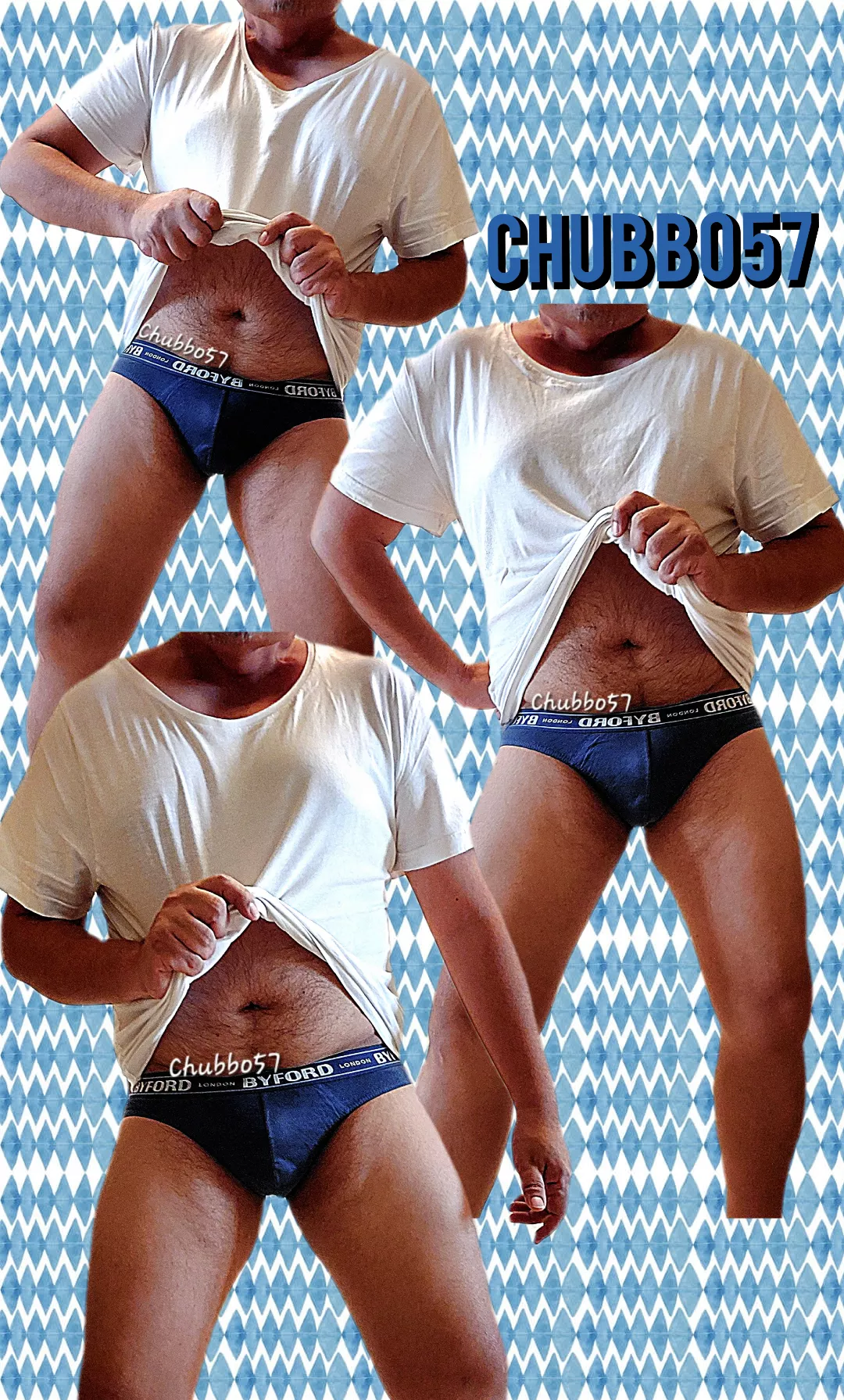 It's a workday so it's back to the dadbod basics: white tee and navy briefs 🧔🏽🩲👕🐻🫡