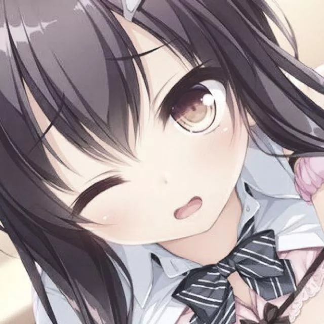 LF Color Source: face, one eye closed, face, portrait, looking at viewer, hair ornament, brown eyes, brown, hair, uniform, open clothes, pink bra, bra lift