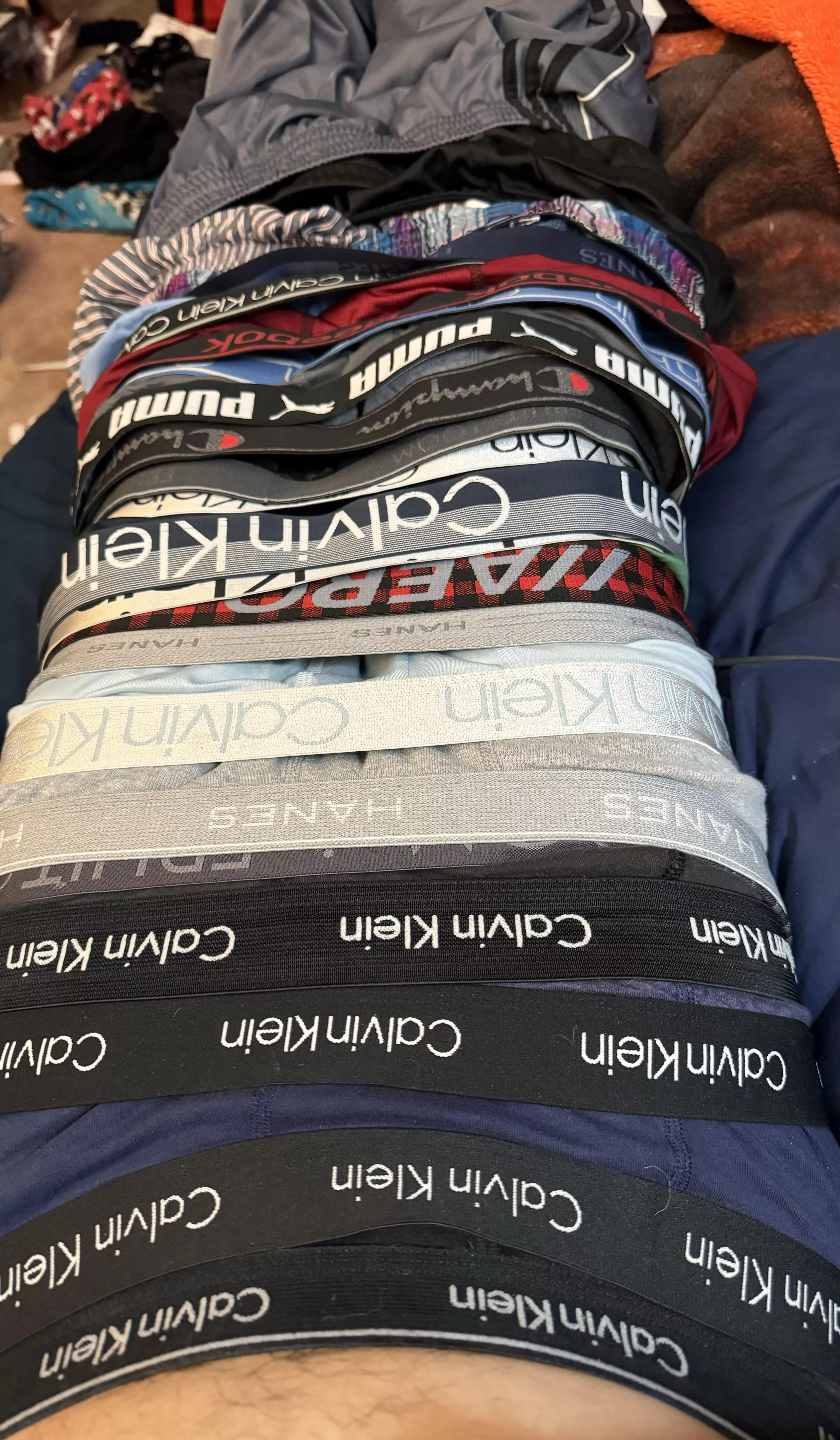 Updated pic of underwear and shorts collection found in locker room this year. 21 pairs of underwear 3 pairs of shorts