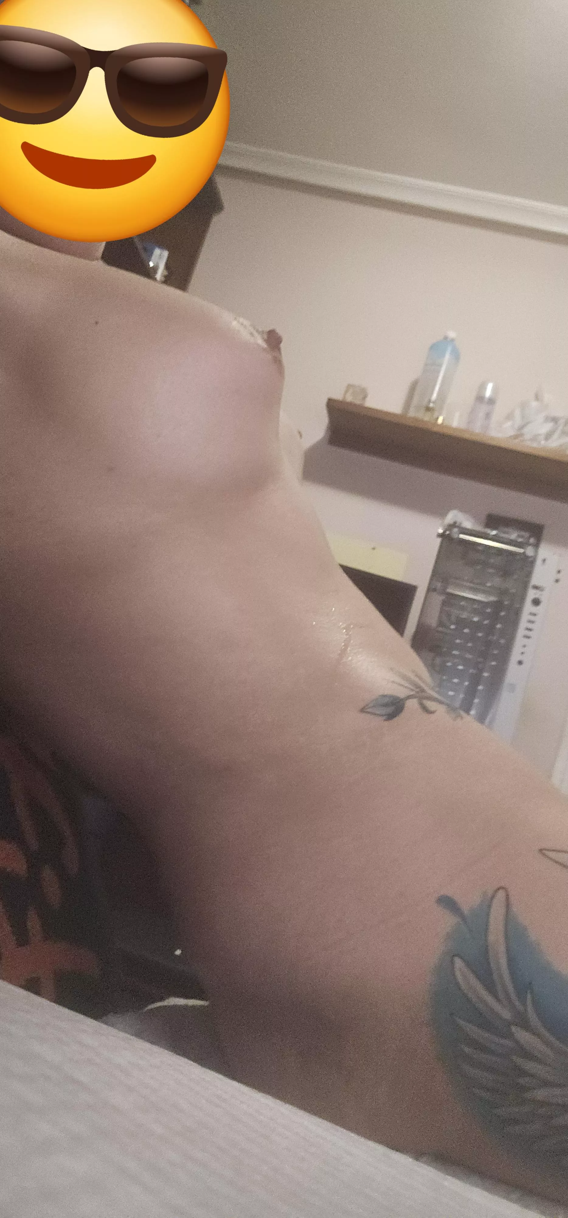 In my leg extension machine, sweaty and naked 