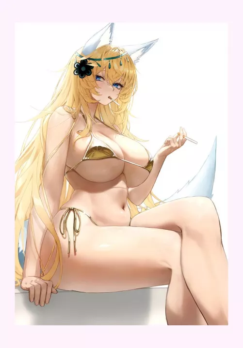 blonde fox lady smoking ij a microkini [original]