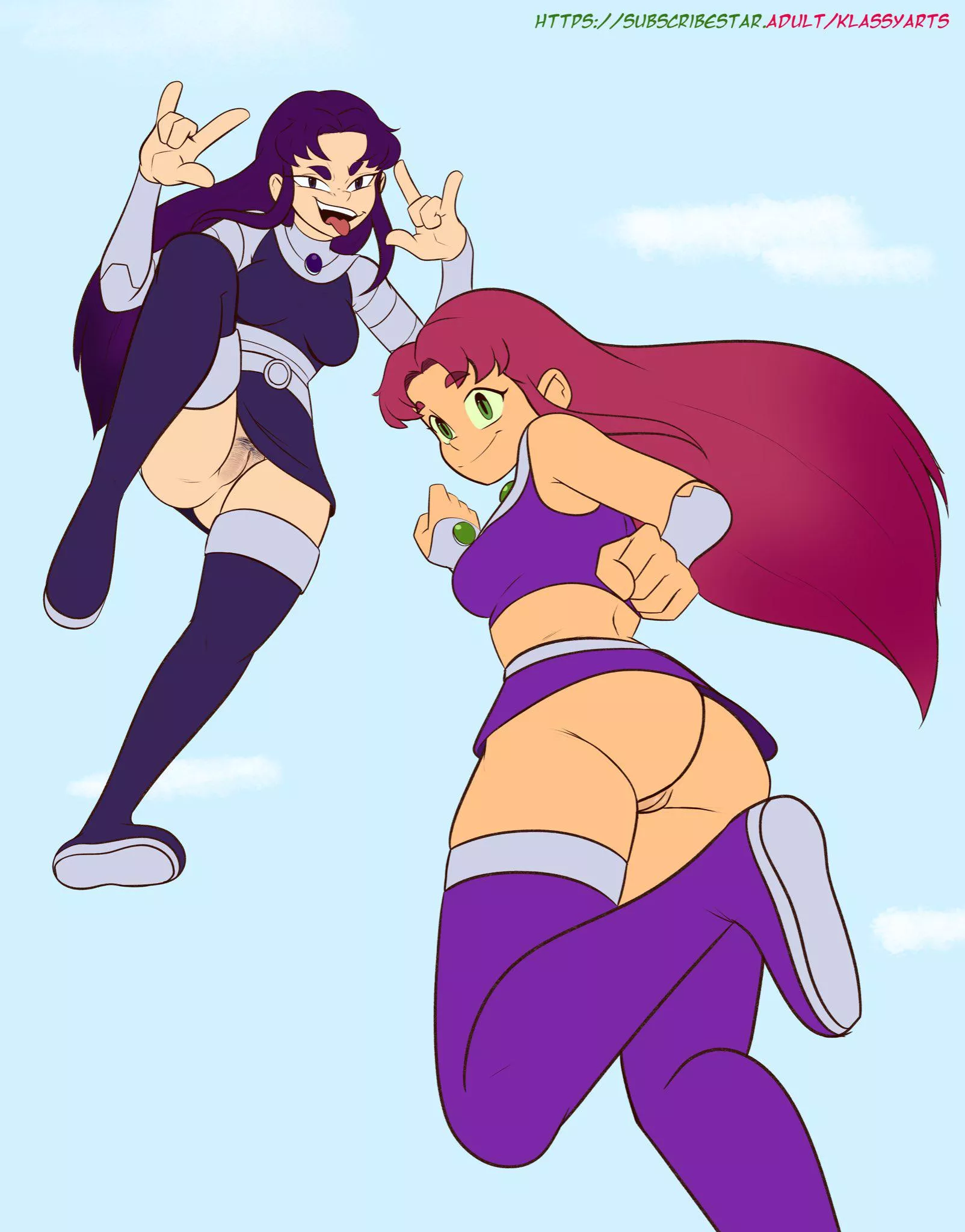 [Klassyarts] (Teen Titans) Blackfire and Starfire don't wear underwear. All characters are adults