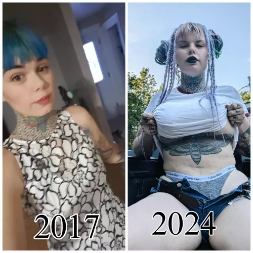 27 vs 34 I know some of you love my bimbofication comparison pictures. I'm also only wearing lipstick in the recent photo. Being a bimbo I really don't need to wear much makeup at all.
