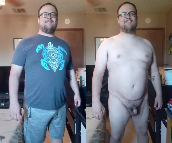 Chubby man in and out of lounge wear