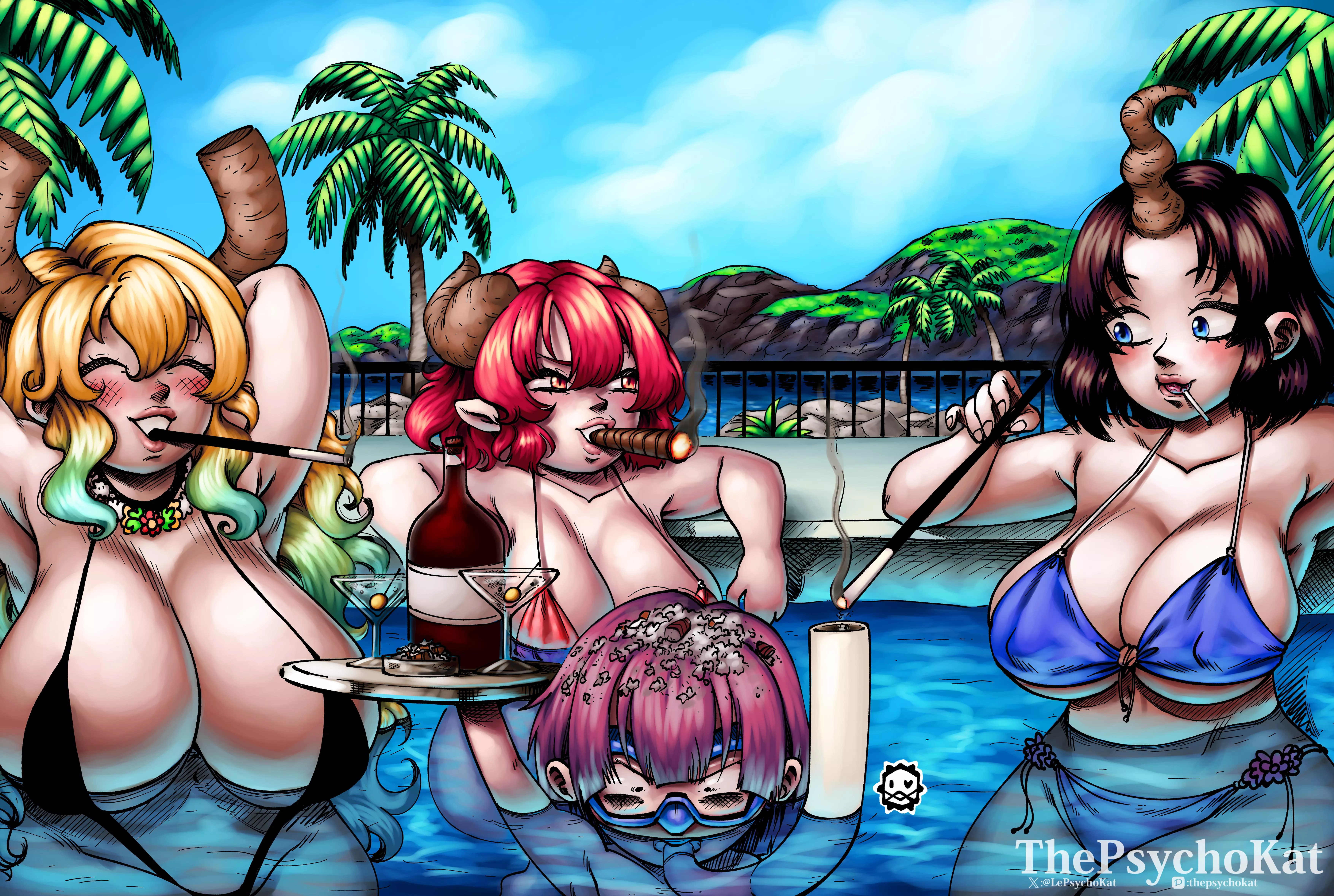 Lucoa, Ilulu and Elma teasing Shouta at the pool ( ・∇・) (LePsychoKat)