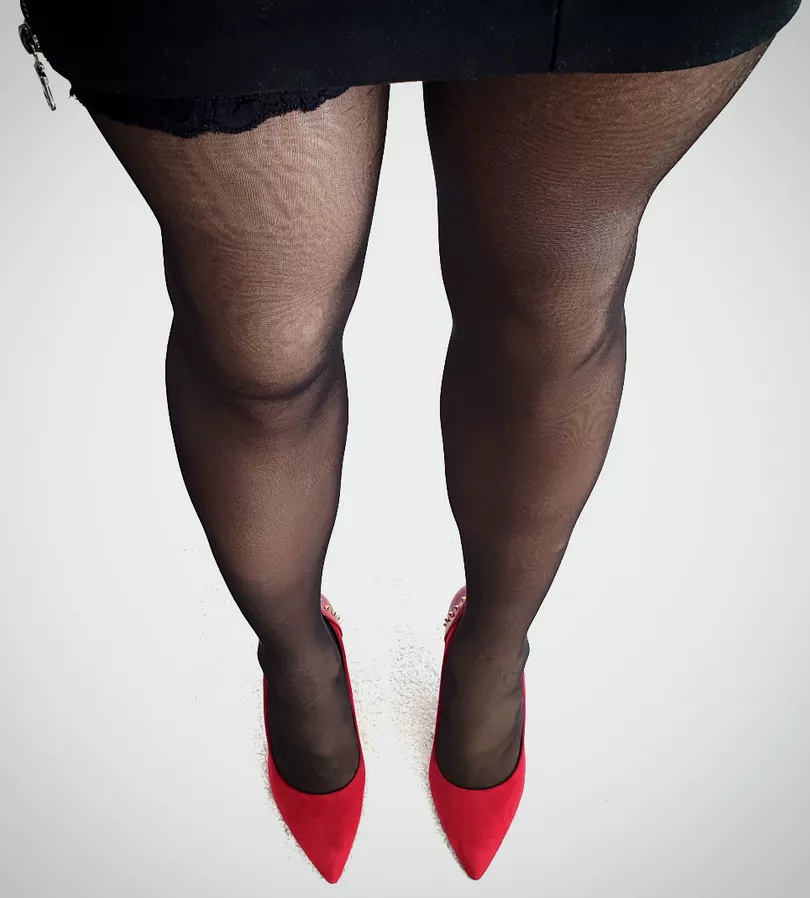 red heels and black skirt