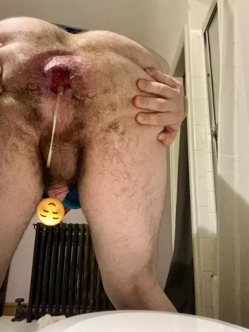 Love my slutty hole gaped and leaking cum