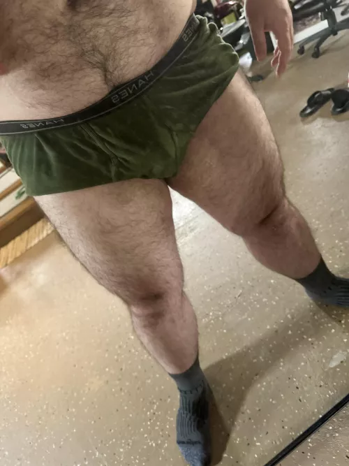 My baggy Hanes before my shower