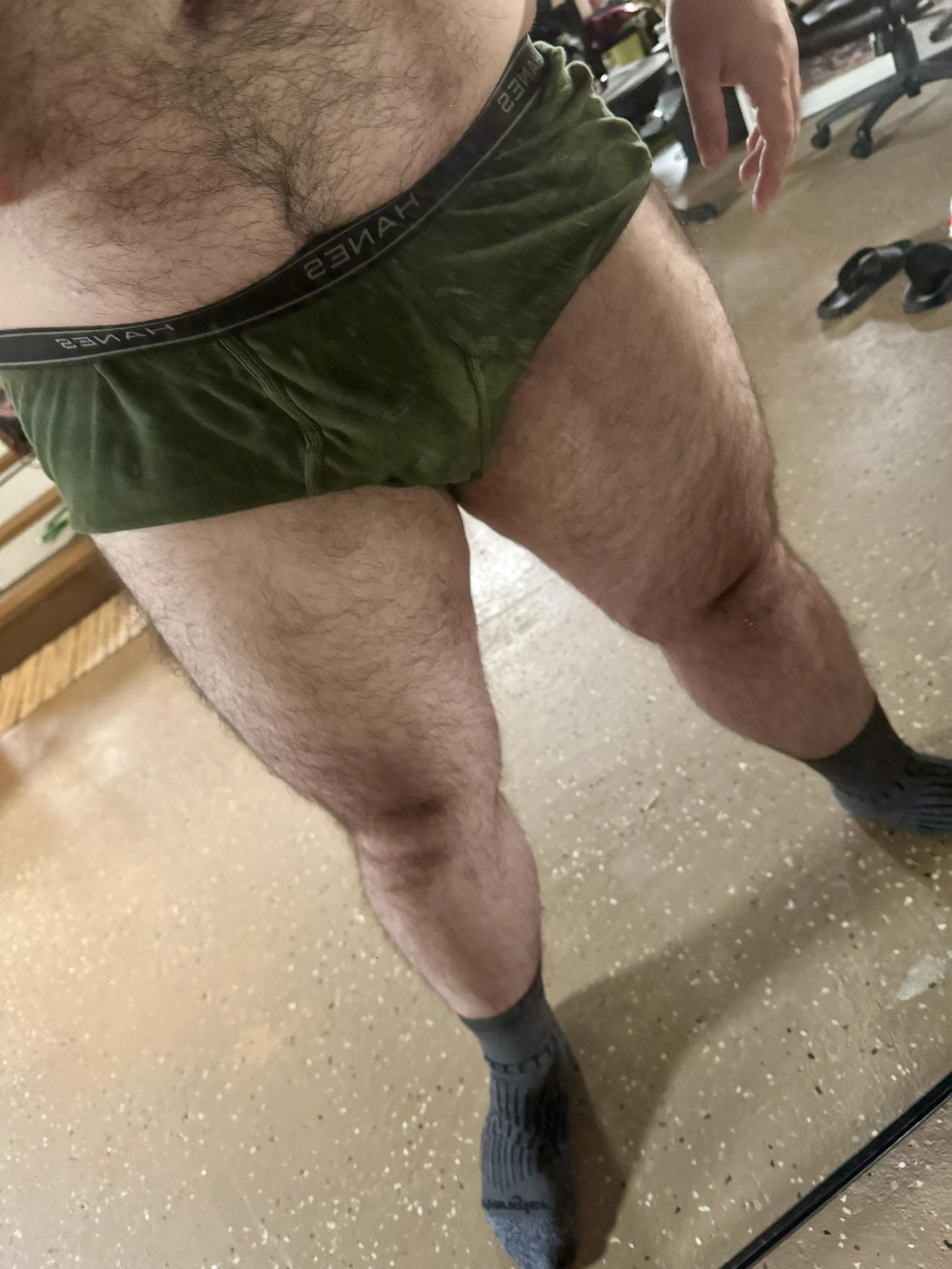 My baggy Hanes before my shower