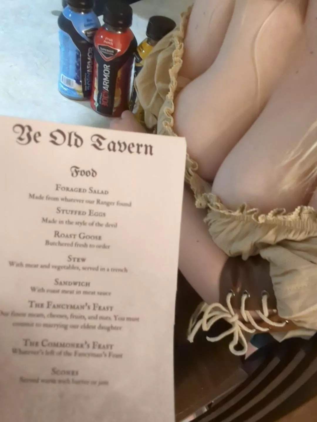 Hello your highness, do you require breasts or food today milord?