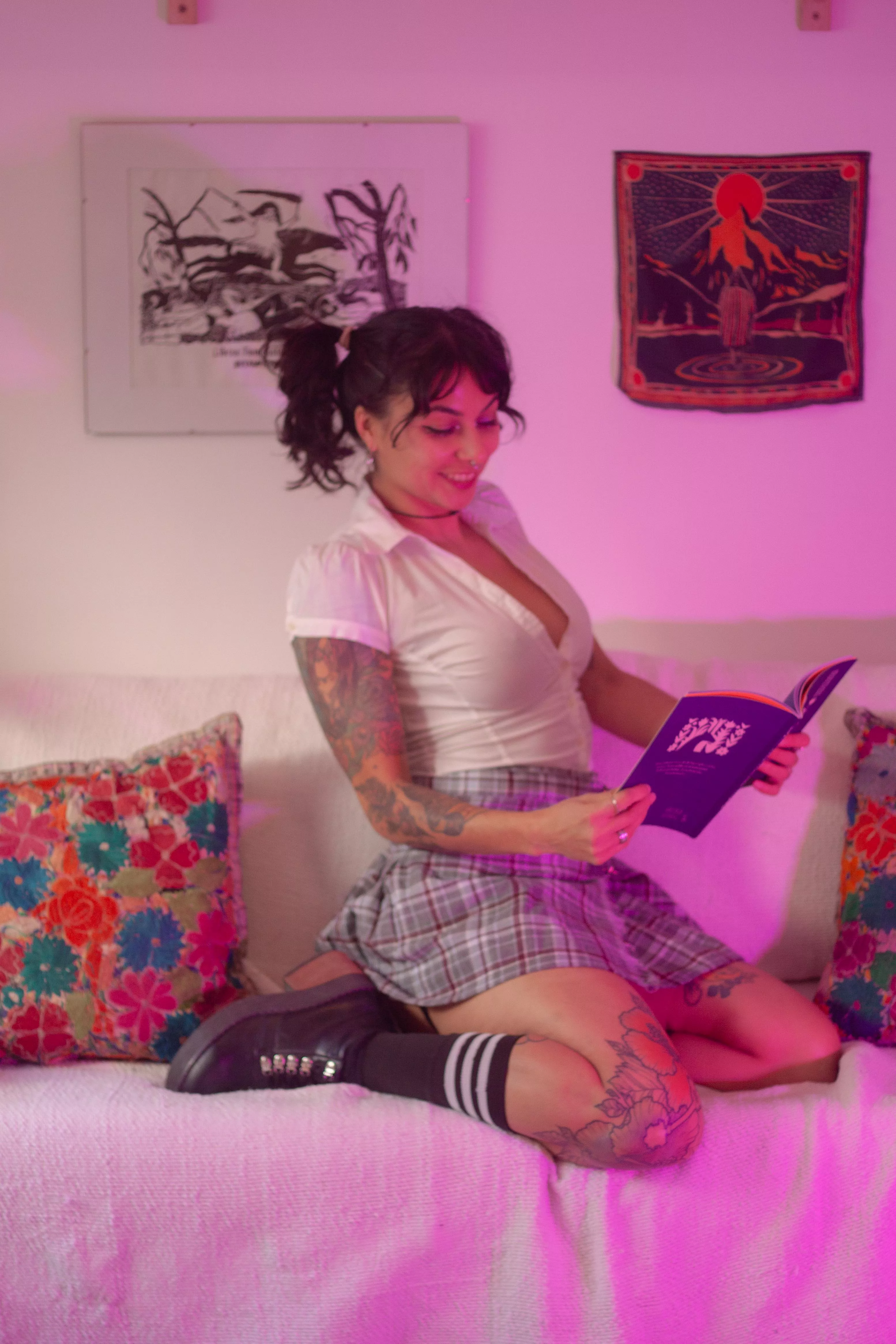 hot schoolgirl reading a language book