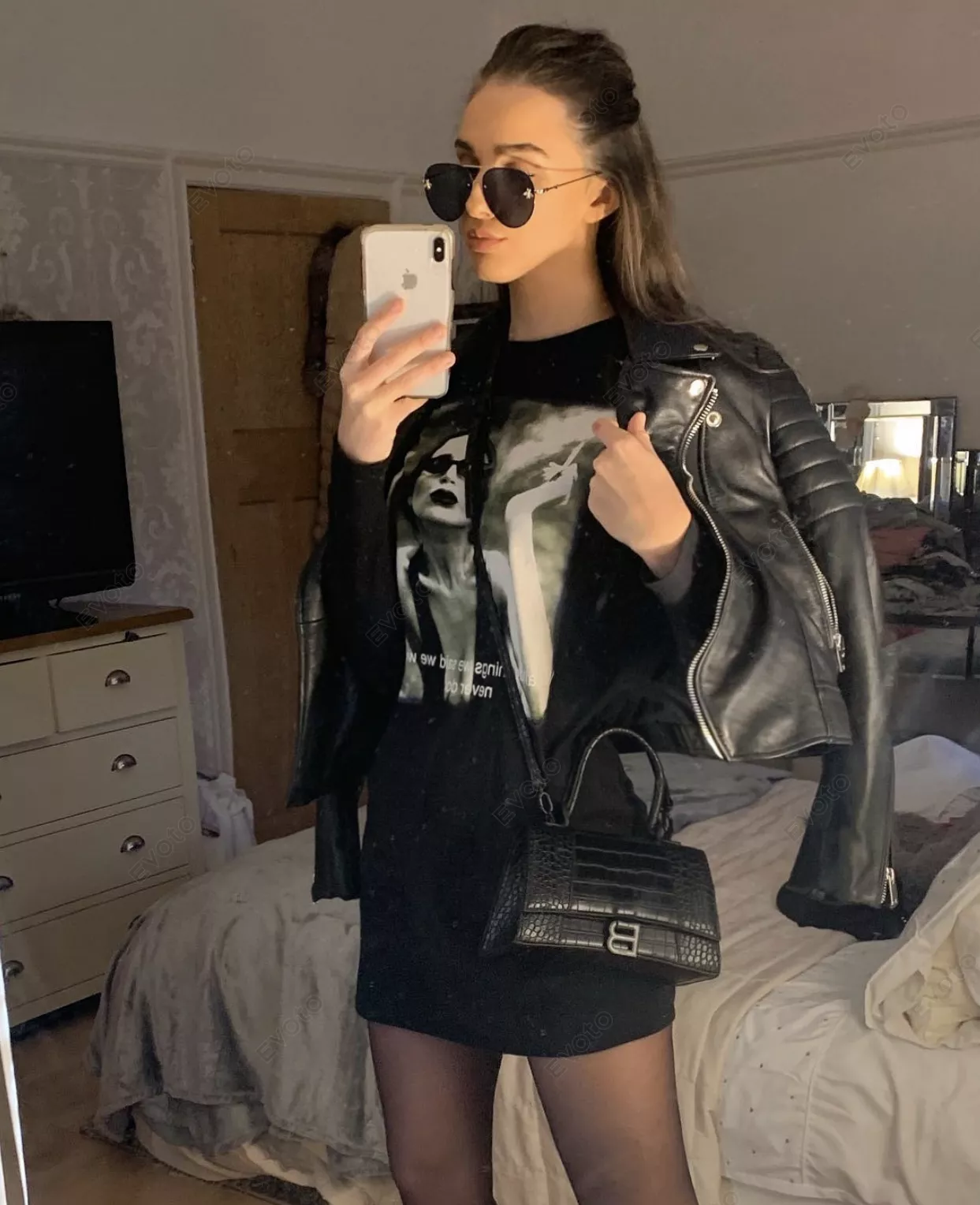 Dress and leather jacket looks great on me