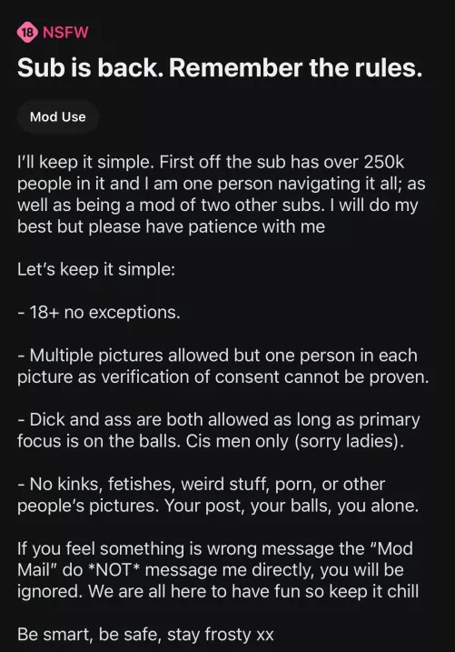 Sub is back. Remember the rules.