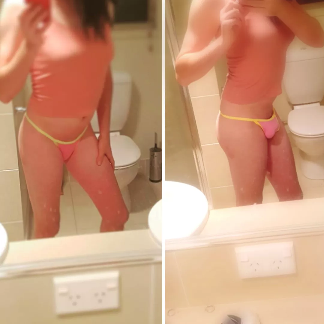 You know it's small when I can tuck and fits in my thong when I'm rock hard.