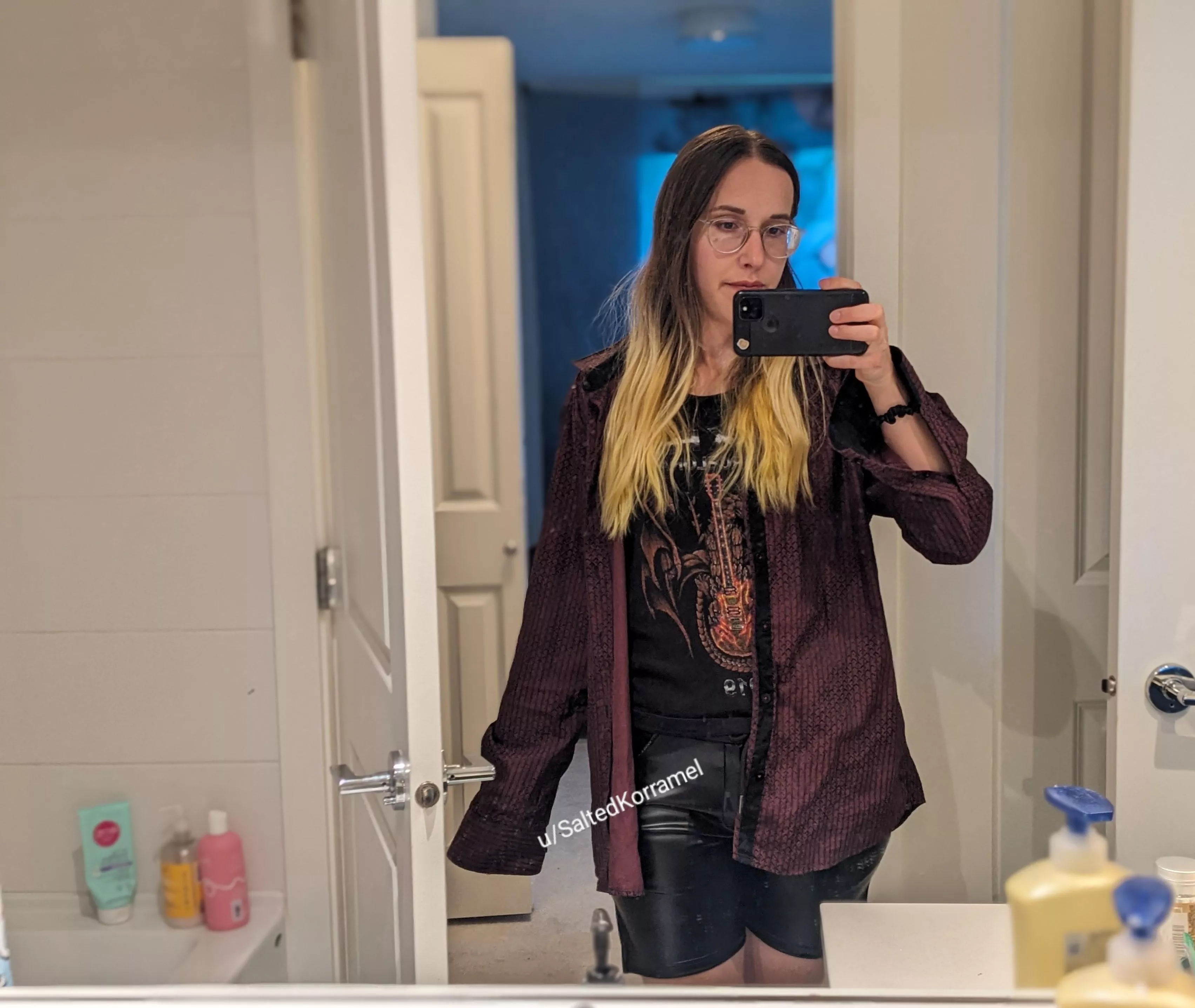 How about a cute, layered look with leather shorts? Change it up?