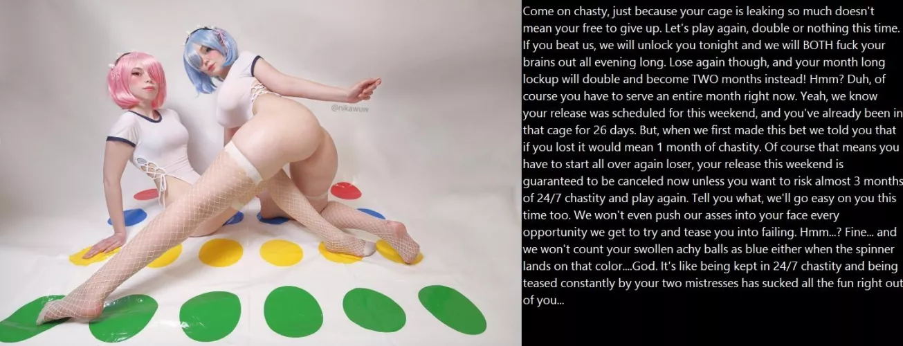 If you still lose, maybe you can talk them into triple or nothing for your chastity sentence...?