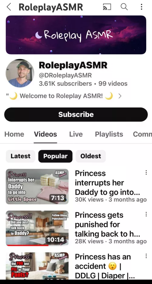 Roleplay ASMR YouTuber that does DD/LG sfw content.