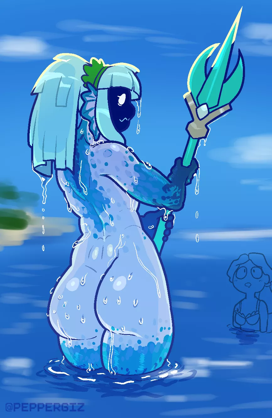 Giant aquatic girl (doodled a drooling lesbian for reference) [art by me]