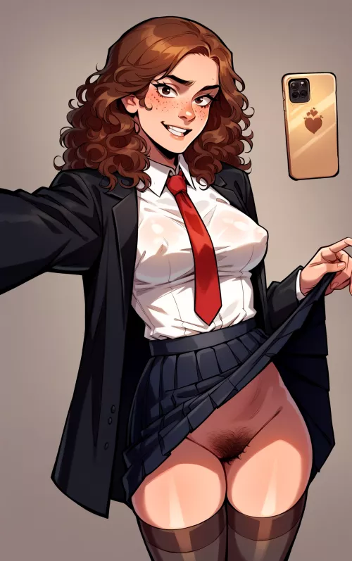 Hermione participating in the 'Wingardium Leviosa Selfie' Challenge.