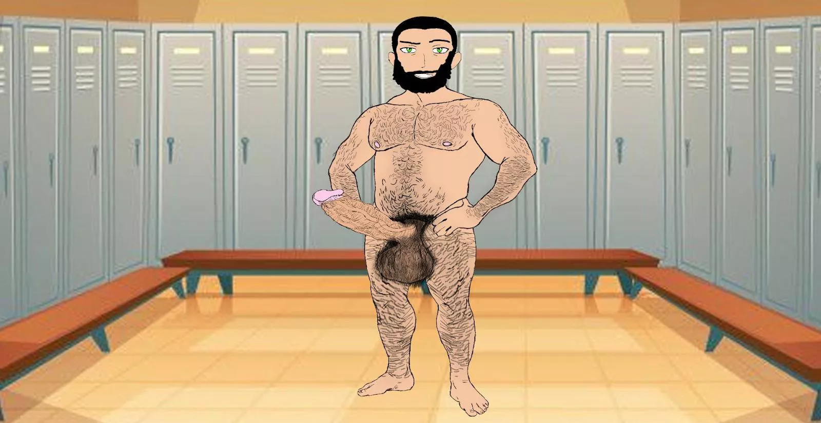 Big hairy balls and a thick veiny dick ( I fixed my mistake on this one and I drew the character myself but somebody else made the background)