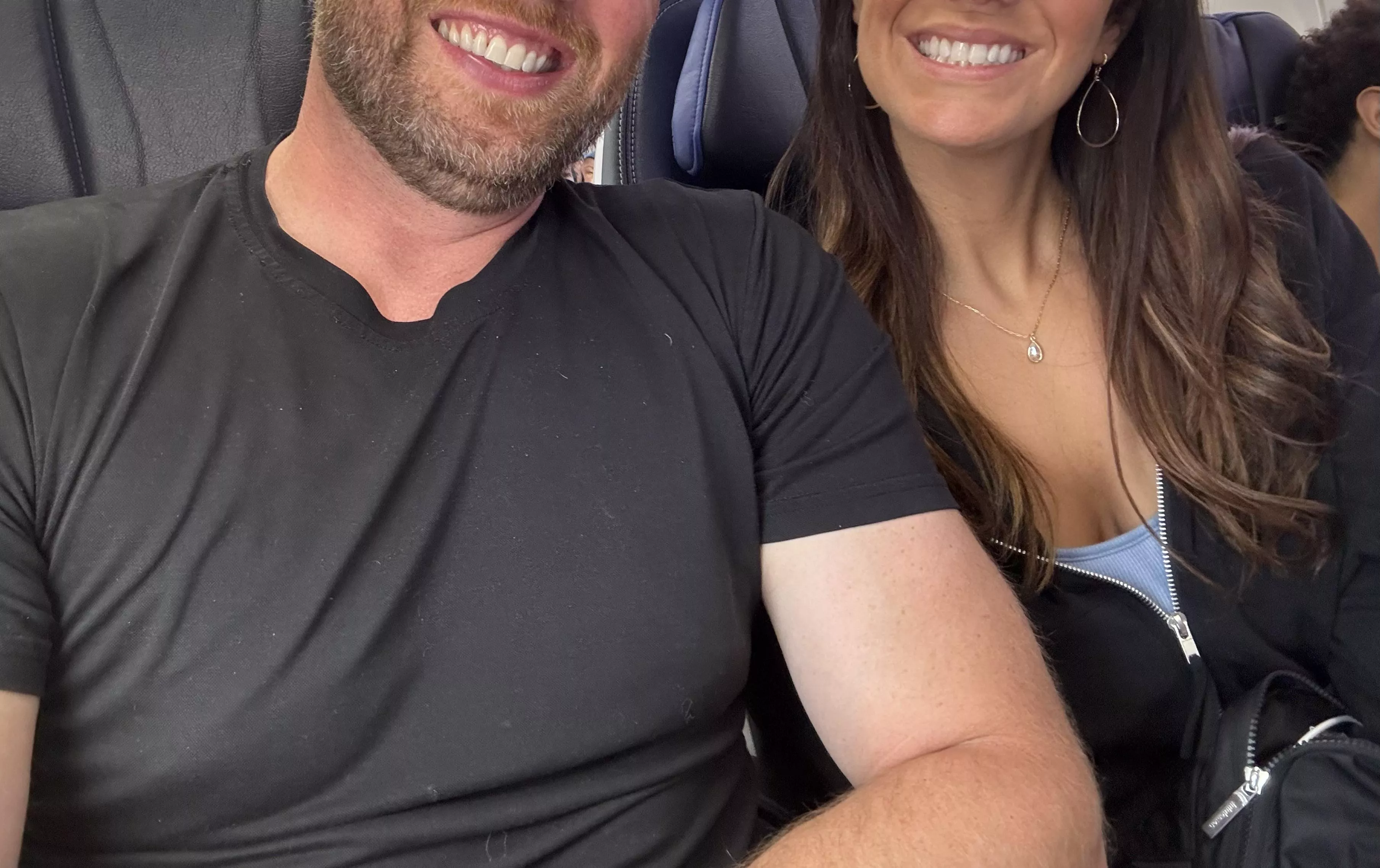 If you were sitting next to us on the plane. Would you switch seats and sit between us and have us both rub your cock?