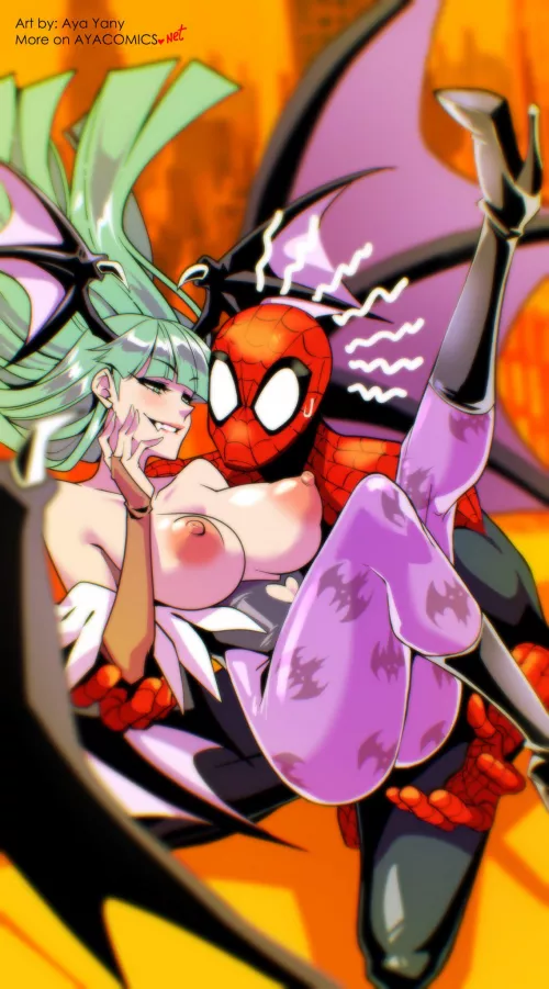 Morrigan x Spiderman (art by Aya Yany)
