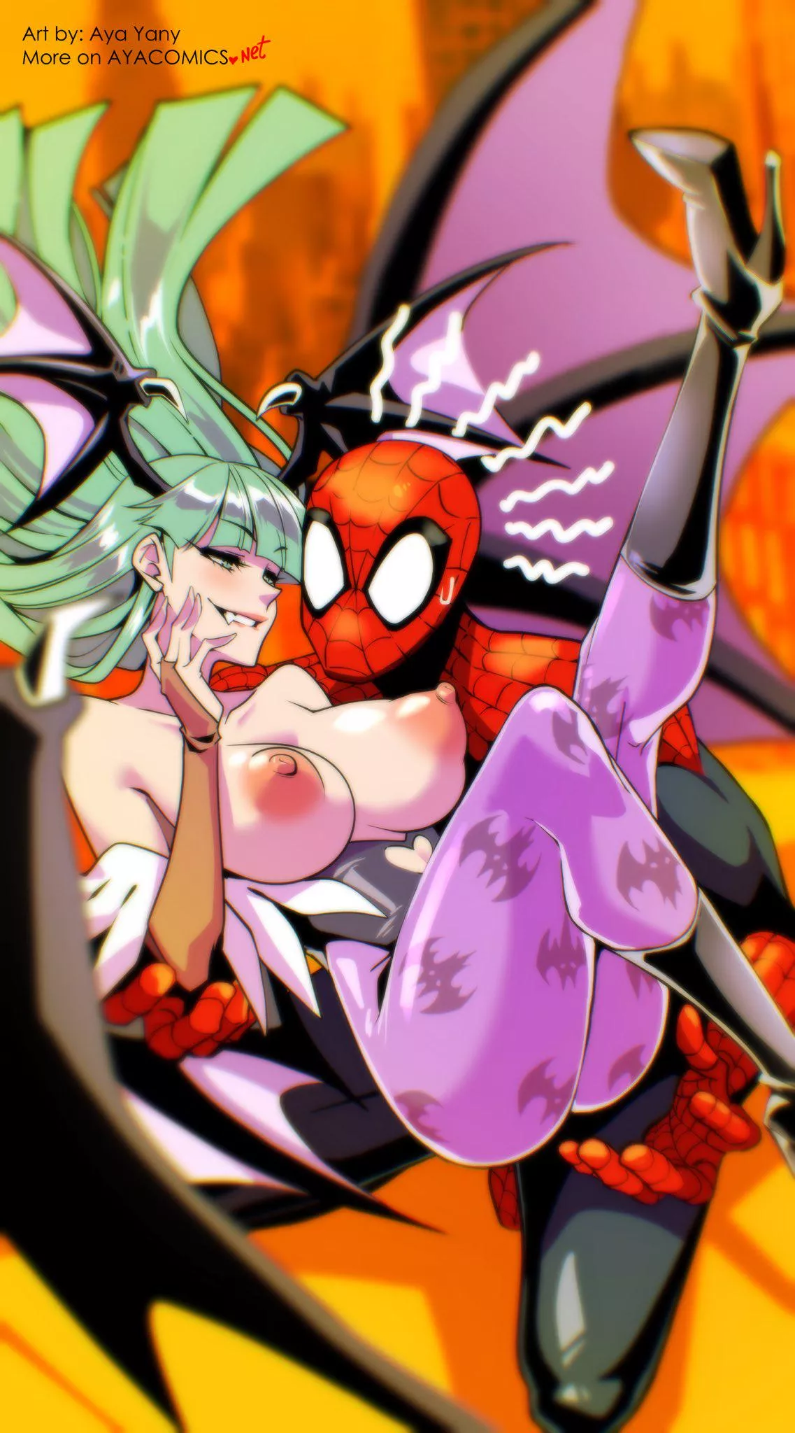 Morrigan x Spiderman (art by Aya Yany)