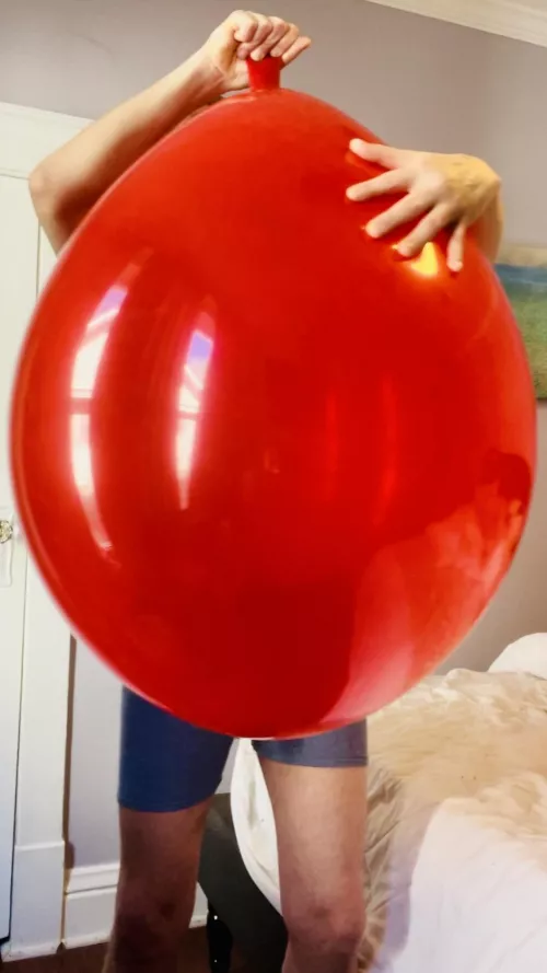 Squeezing and tugging my tight red balloon! 🥵