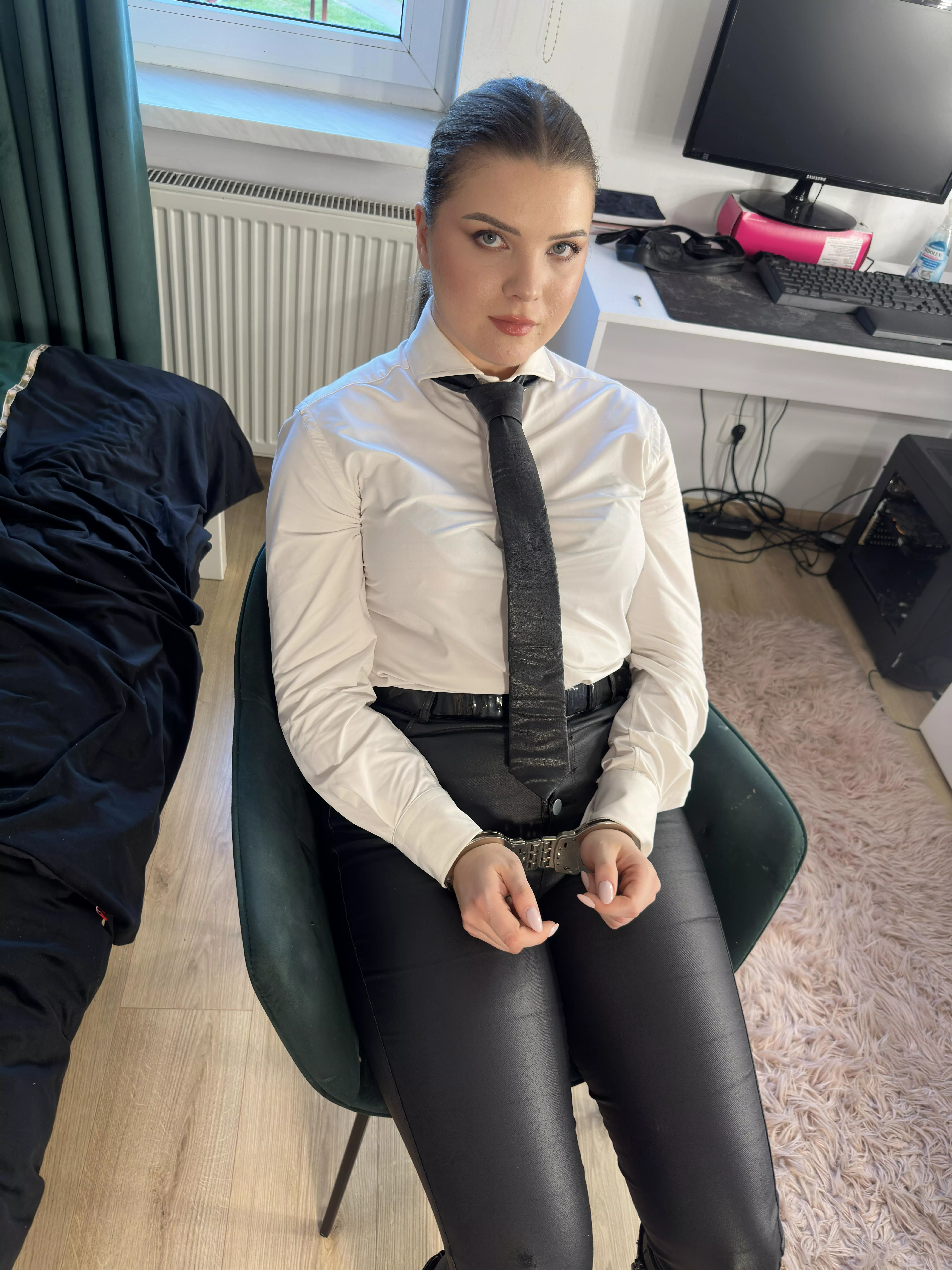 Your fav office girl cuffed very strictly 