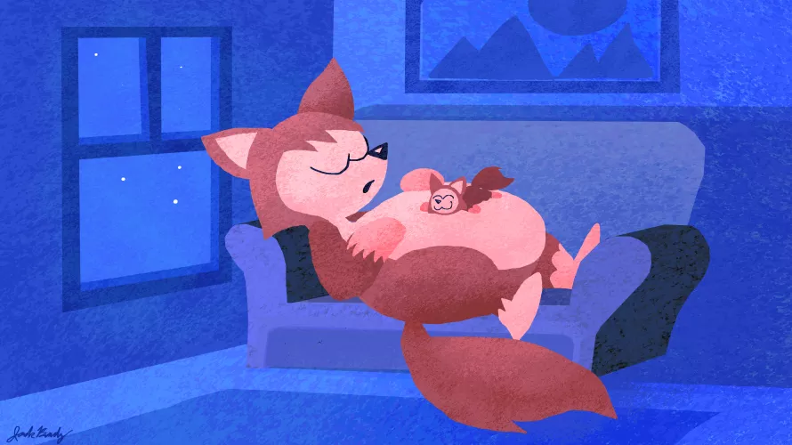 A malamute puppy has the coziest bed!