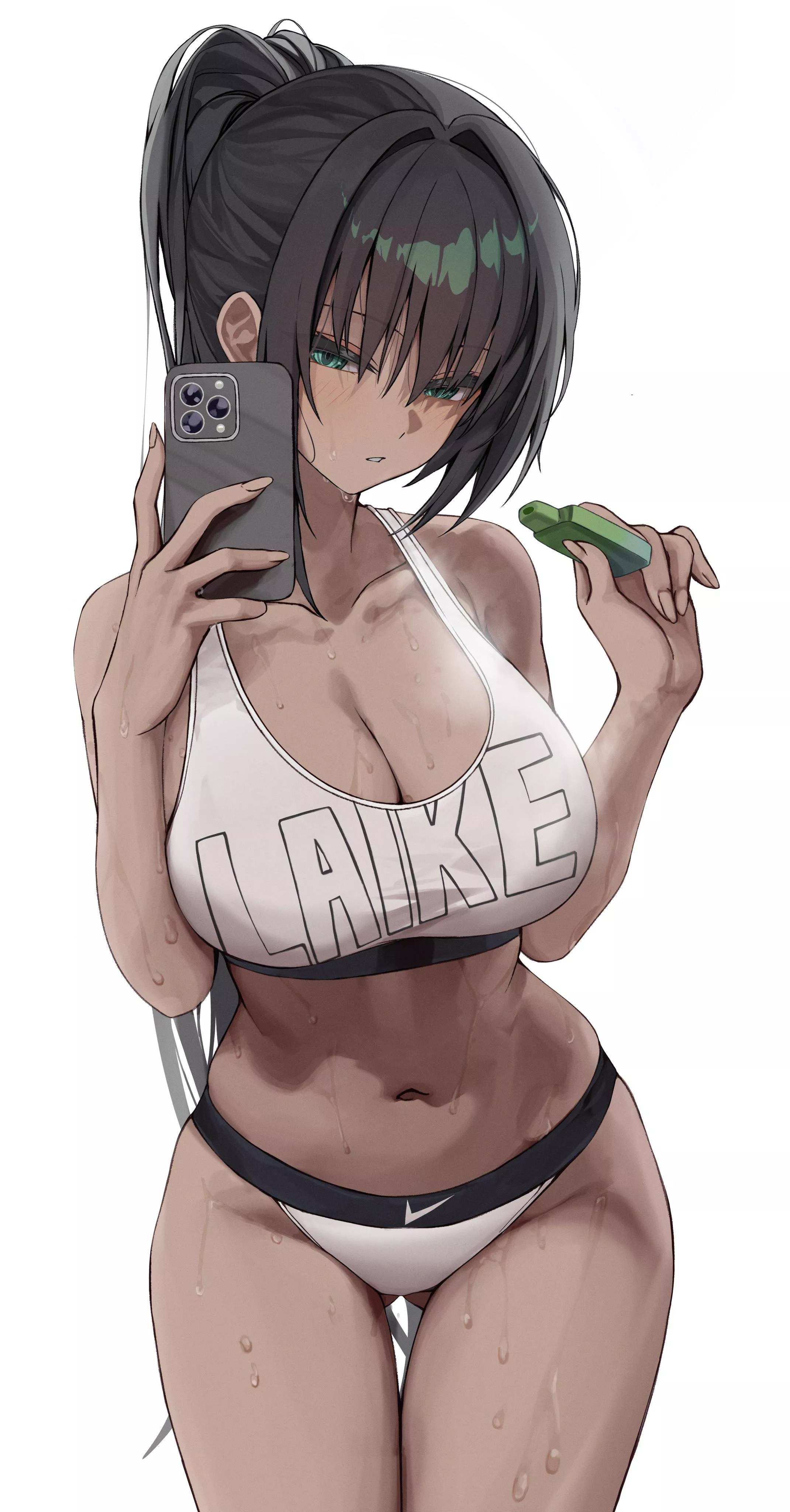 Sana takes a selfie and has a vape right after exercising (Gwan-E) [Original]